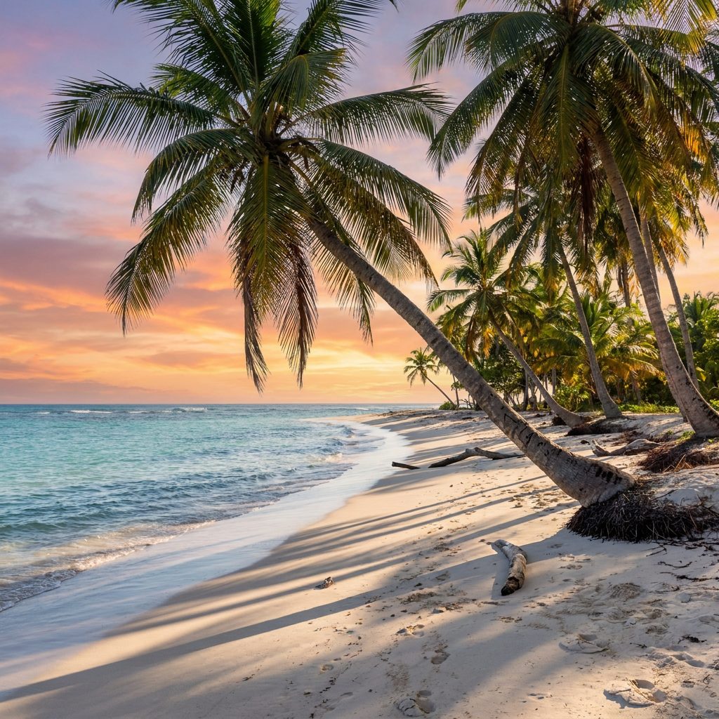 Playa tranquila de Puerto Rico al atardecer